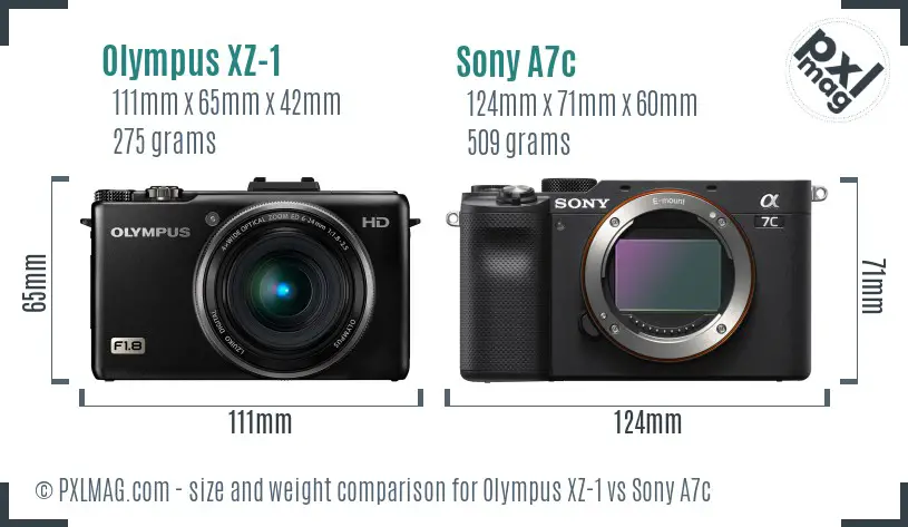 Olympus XZ-1 vs Sony A7c size comparison