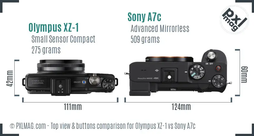 Olympus XZ-1 vs Sony A7c top view buttons comparison