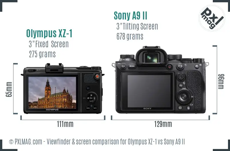 Olympus XZ-1 vs Sony A9 II Screen and Viewfinder comparison