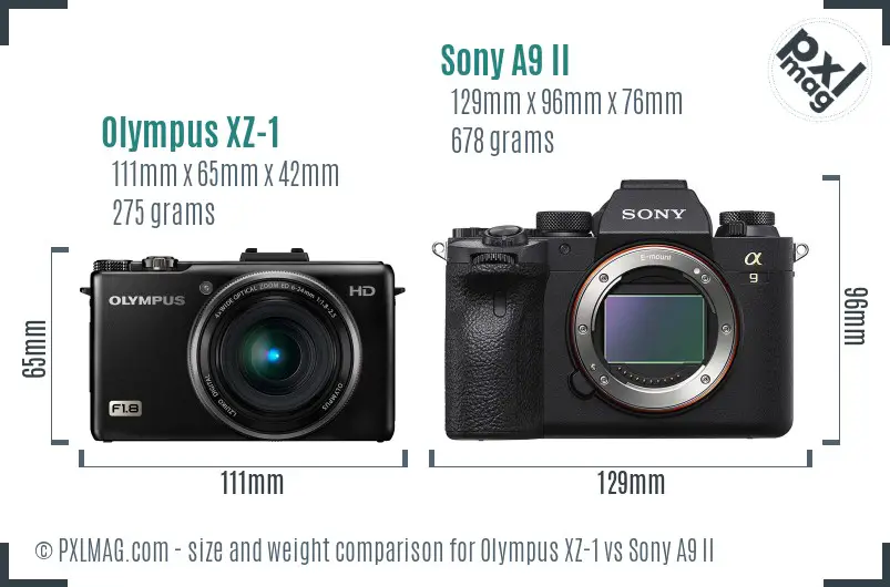 Olympus XZ-1 vs Sony A9 II size comparison