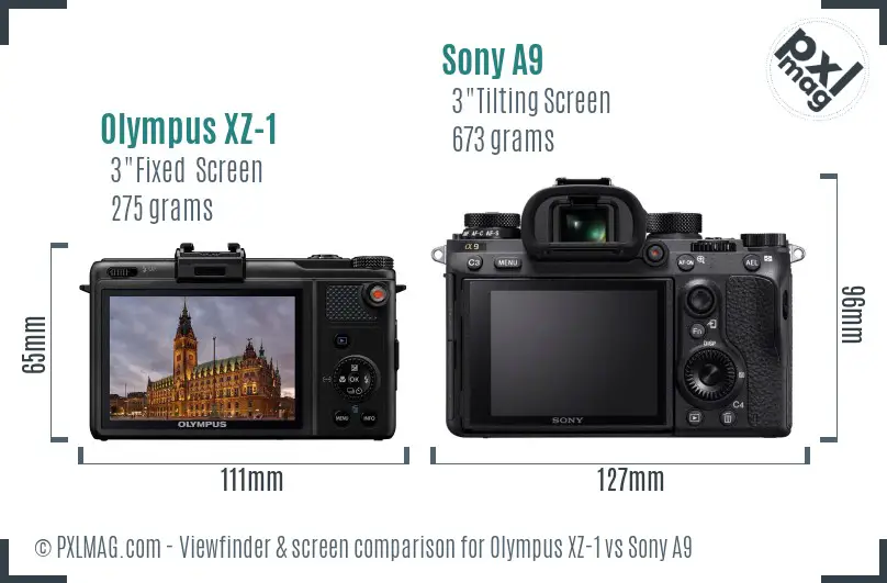 Olympus XZ-1 vs Sony A9 Screen and Viewfinder comparison