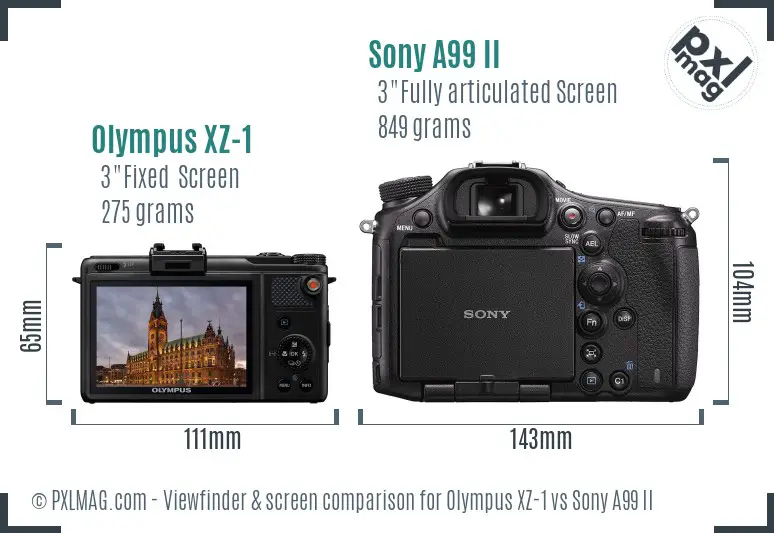 Olympus XZ-1 vs Sony A99 II Screen and Viewfinder comparison