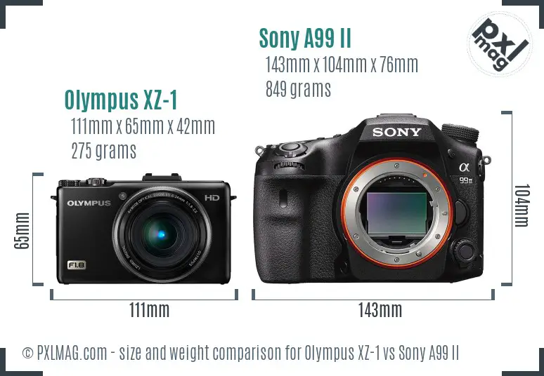 Olympus XZ-1 vs Sony A99 II size comparison