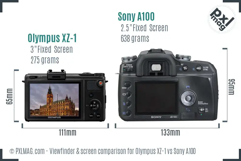 Olympus XZ-1 vs Sony A100 Screen and Viewfinder comparison