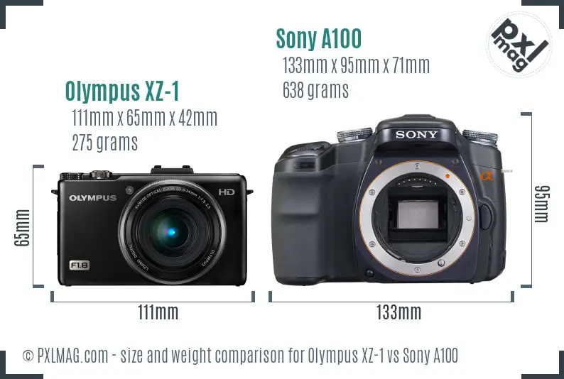 Olympus XZ-1 vs Sony A100 size comparison