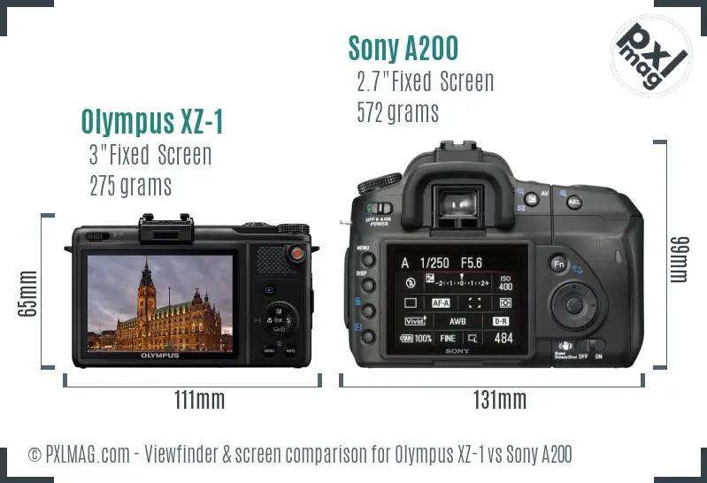 Olympus XZ-1 vs Sony A200 Screen and Viewfinder comparison