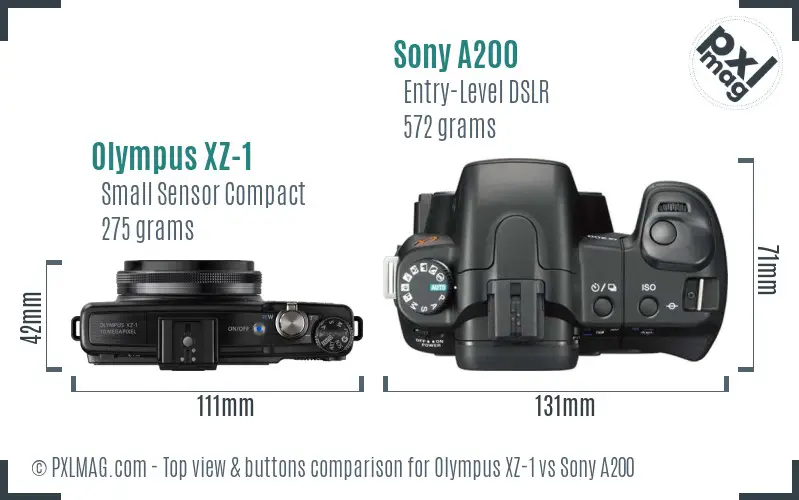 Olympus XZ-1 vs Sony A200 top view buttons comparison
