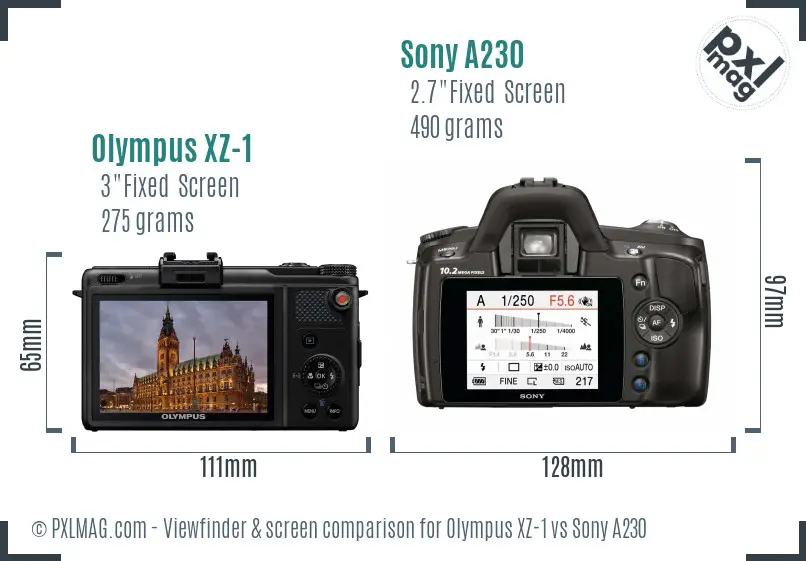 Olympus XZ-1 vs Sony A230 Screen and Viewfinder comparison