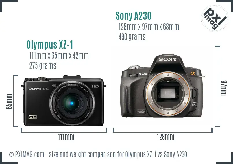 Olympus XZ-1 vs Sony A230 size comparison