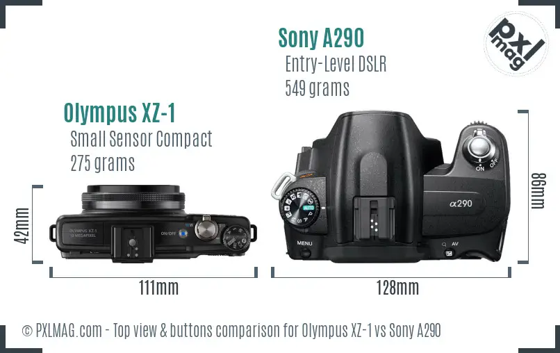 Olympus XZ-1 vs Sony A290 top view buttons comparison