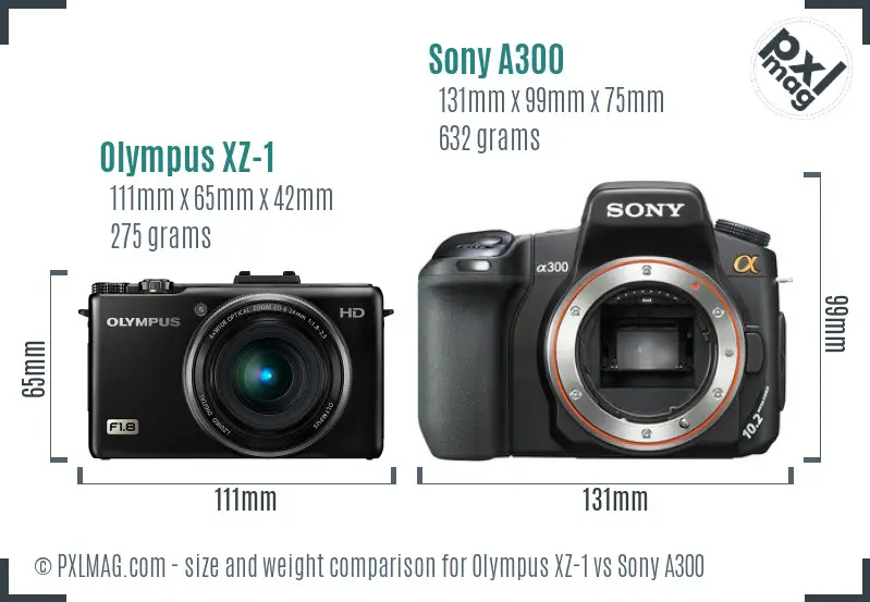 Olympus XZ-1 vs Sony A300 size comparison