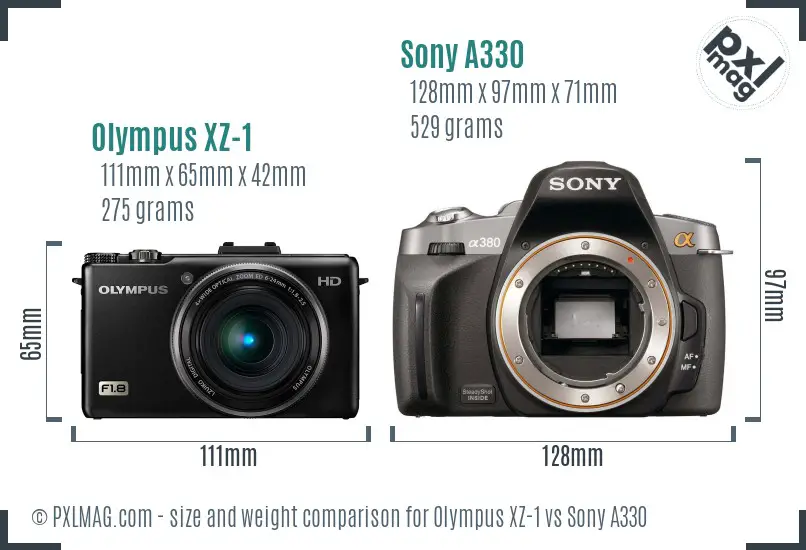 Olympus XZ-1 vs Sony A330 size comparison