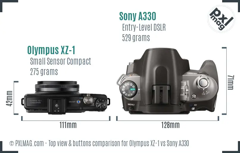 Olympus XZ-1 vs Sony A330 top view buttons comparison