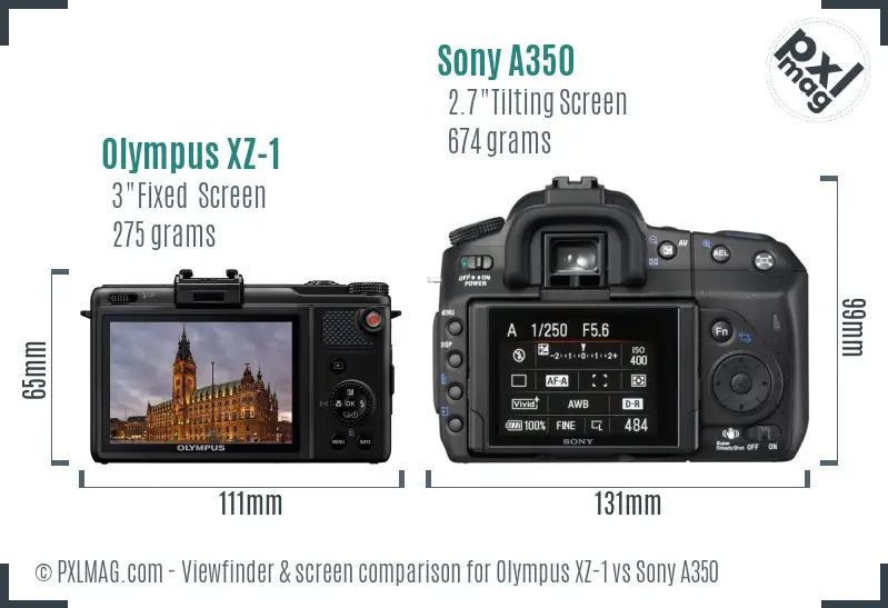 Olympus XZ-1 vs Sony A350 Screen and Viewfinder comparison