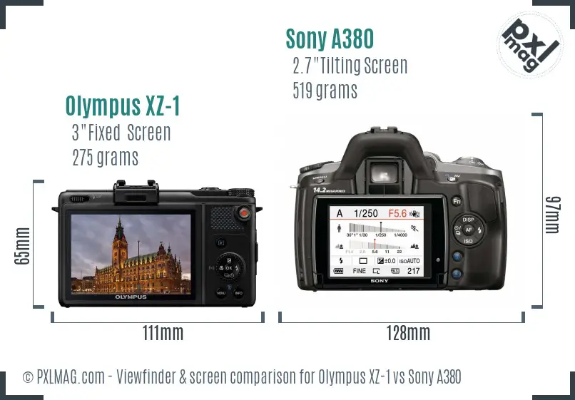 Olympus XZ-1 vs Sony A380 Screen and Viewfinder comparison