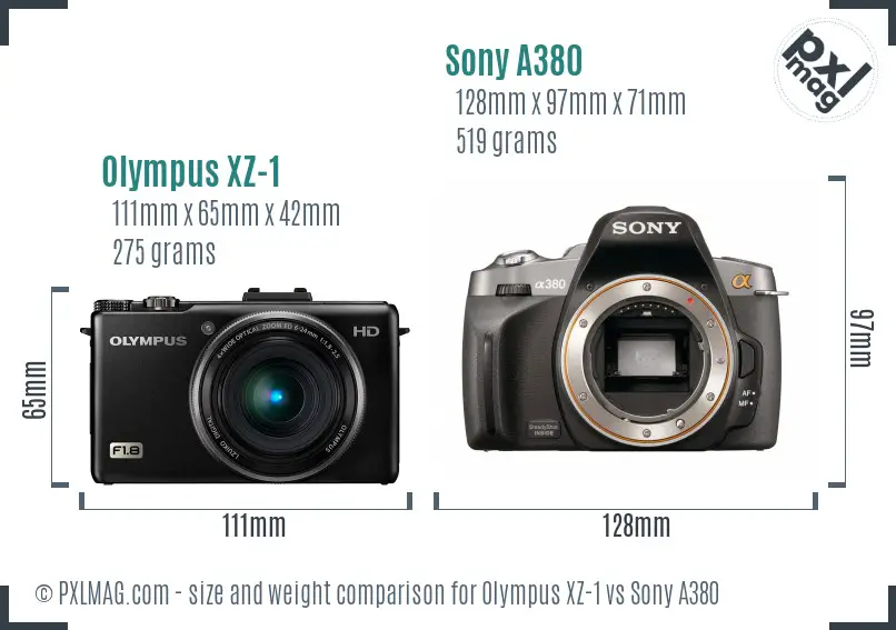 Olympus XZ-1 vs Sony A380 size comparison