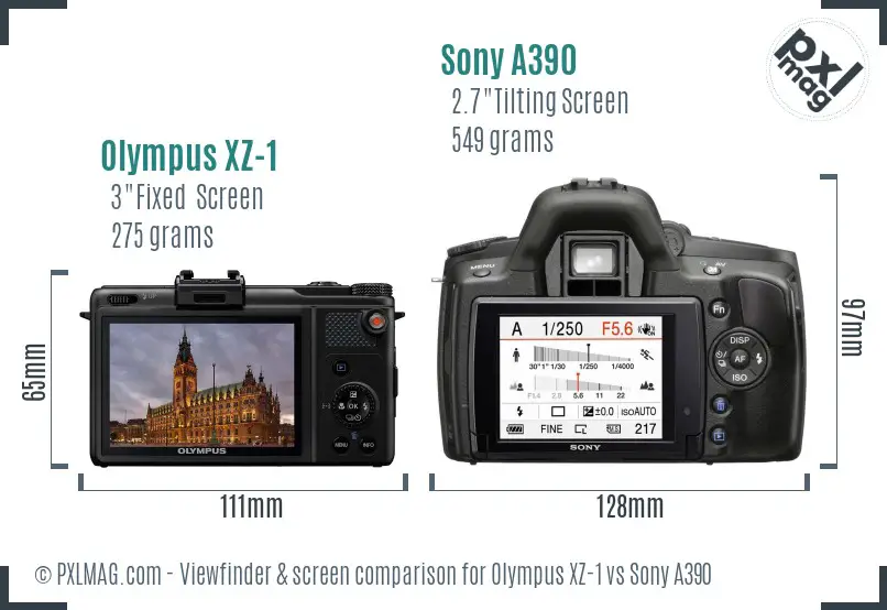 Olympus XZ-1 vs Sony A390 Screen and Viewfinder comparison