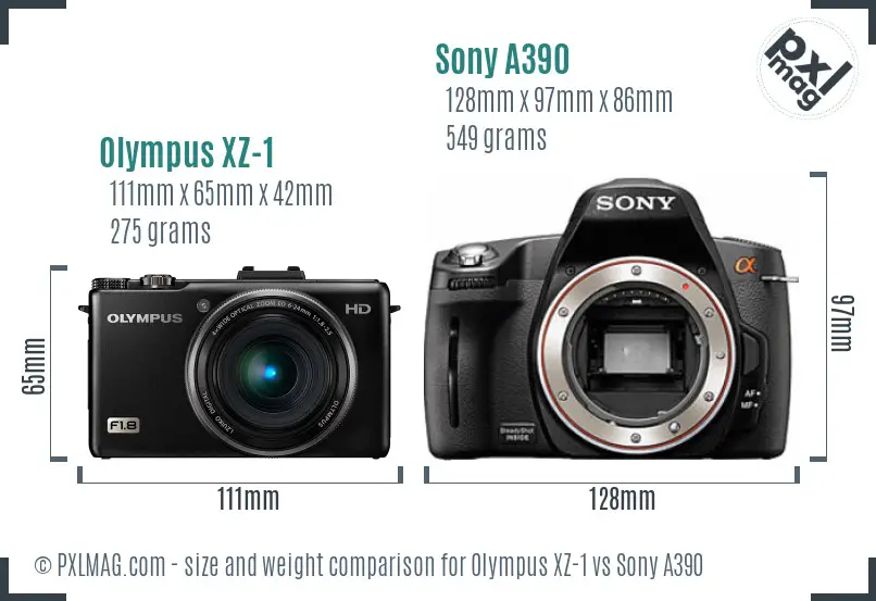 Olympus XZ-1 vs Sony A390 size comparison
