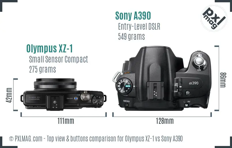 Olympus XZ-1 vs Sony A390 top view buttons comparison