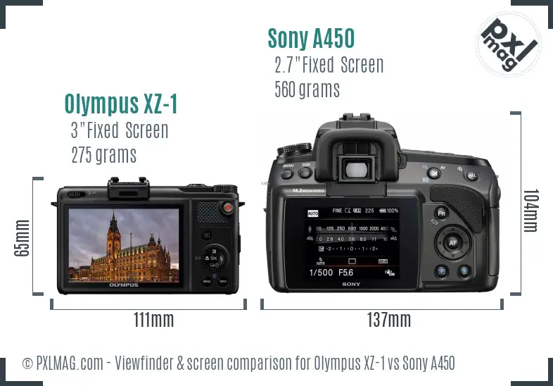 Olympus XZ-1 vs Sony A450 Screen and Viewfinder comparison