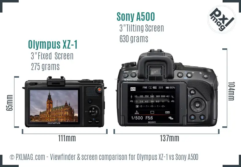 Olympus XZ-1 vs Sony A500 Screen and Viewfinder comparison