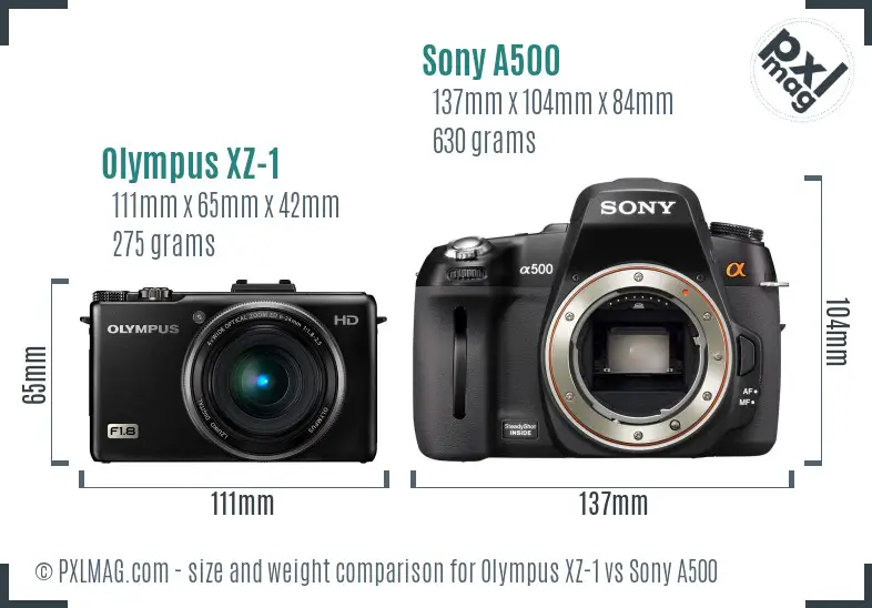 Olympus XZ-1 vs Sony A500 size comparison
