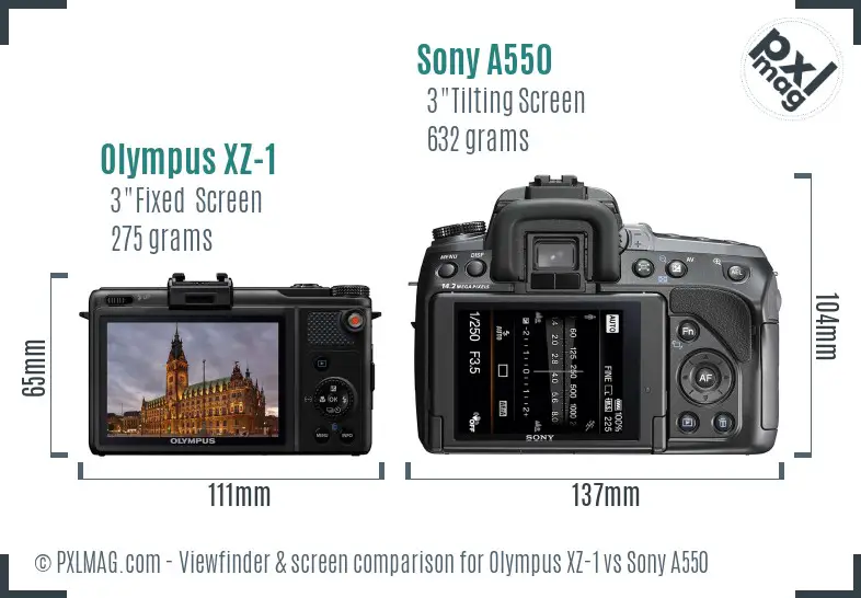 Olympus XZ-1 vs Sony A550 Screen and Viewfinder comparison