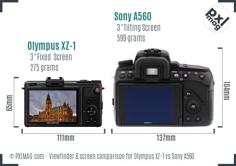 Olympus XZ-1 vs Sony A560 Screen and Viewfinder comparison