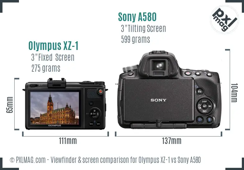 Olympus XZ-1 vs Sony A580 Screen and Viewfinder comparison