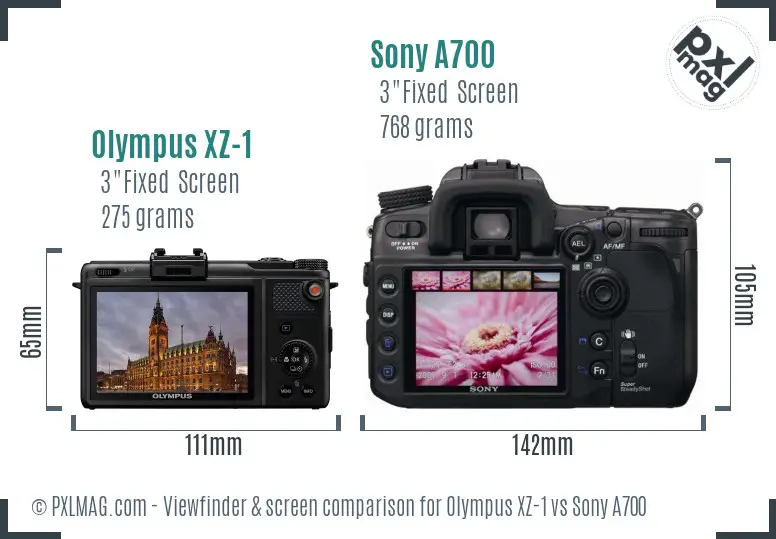 Olympus XZ-1 vs Sony A700 Screen and Viewfinder comparison