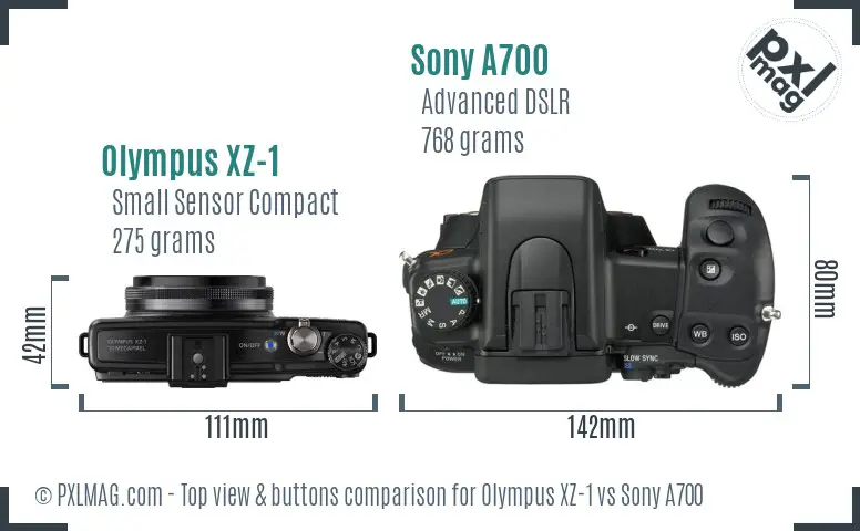 Olympus XZ-1 vs Sony A700 top view buttons comparison