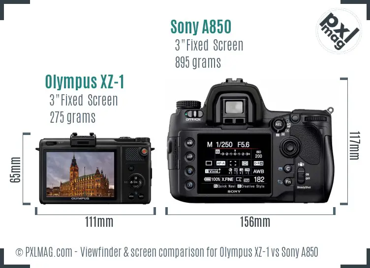 Olympus XZ-1 vs Sony A850 Screen and Viewfinder comparison