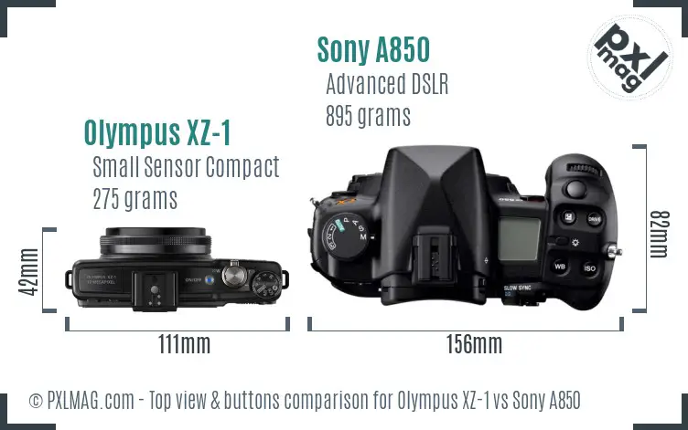 Olympus XZ-1 vs Sony A850 top view buttons comparison