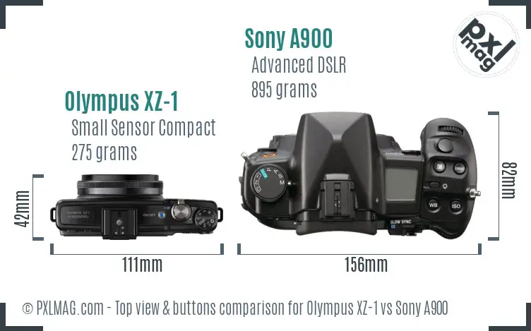 Olympus XZ-1 vs Sony A900 top view buttons comparison