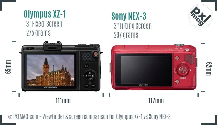 Olympus XZ-1 vs Sony NEX-3 Screen and Viewfinder comparison