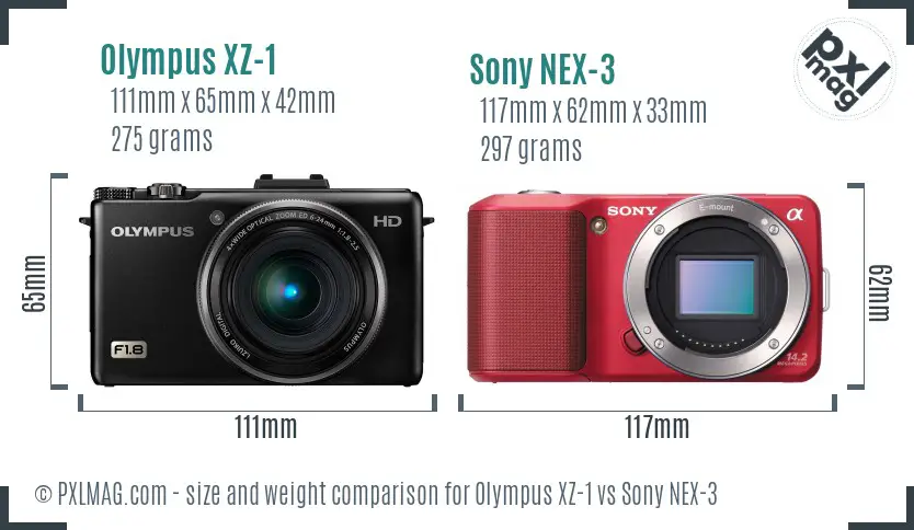 Olympus XZ-1 vs Sony NEX-3 size comparison