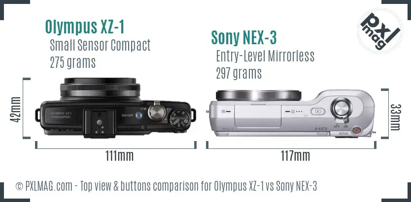 Olympus XZ-1 vs Sony NEX-3 top view buttons comparison