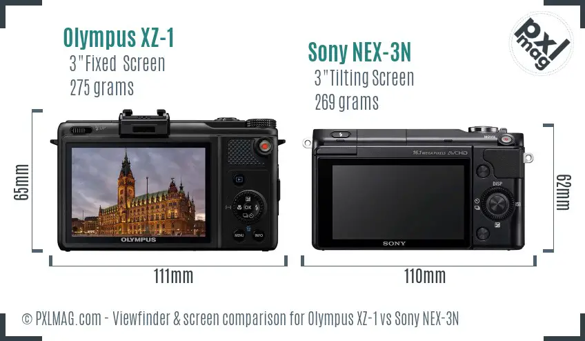 Olympus XZ-1 vs Sony NEX-3N Screen and Viewfinder comparison