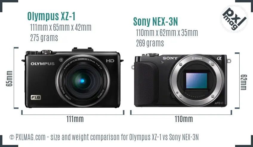 Olympus XZ-1 vs Sony NEX-3N size comparison