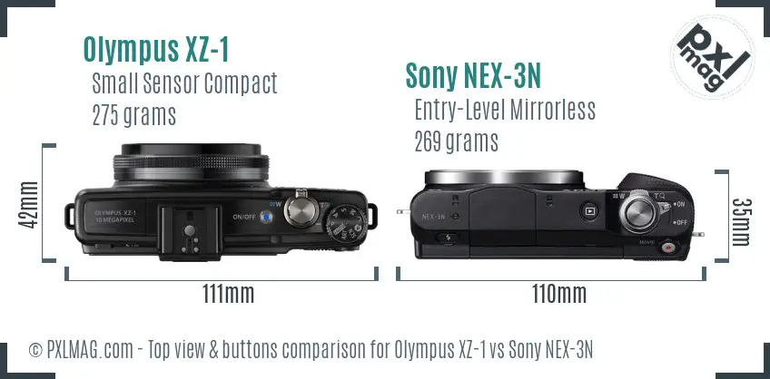 Olympus XZ-1 vs Sony NEX-3N top view buttons comparison