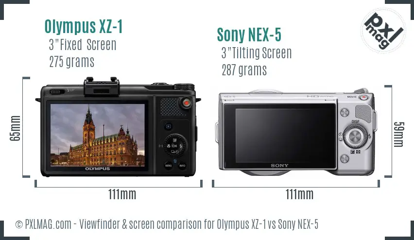 Olympus XZ-1 vs Sony NEX-5 Screen and Viewfinder comparison