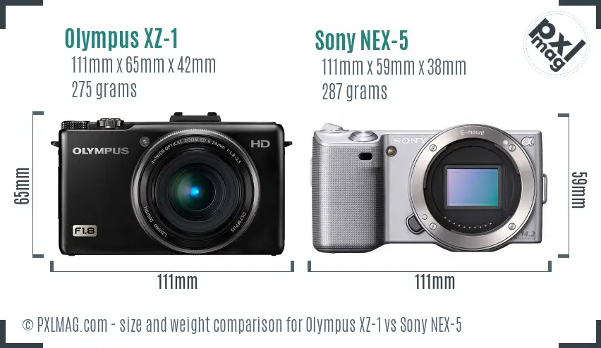 Olympus XZ-1 vs Sony NEX-5 size comparison