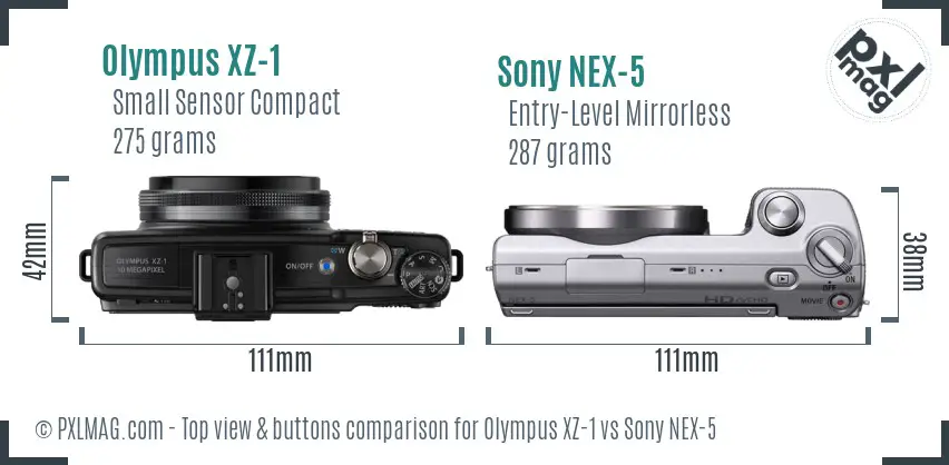 Olympus XZ-1 vs Sony NEX-5 top view buttons comparison