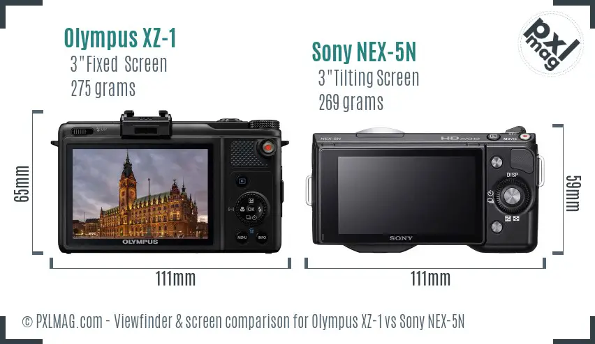 Olympus XZ-1 vs Sony NEX-5N Screen and Viewfinder comparison