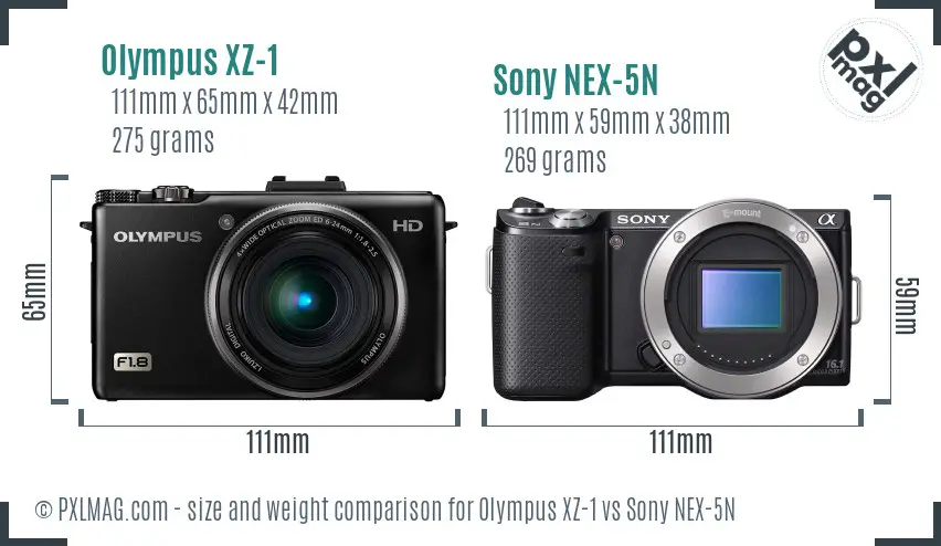 Olympus XZ-1 vs Sony NEX-5N size comparison