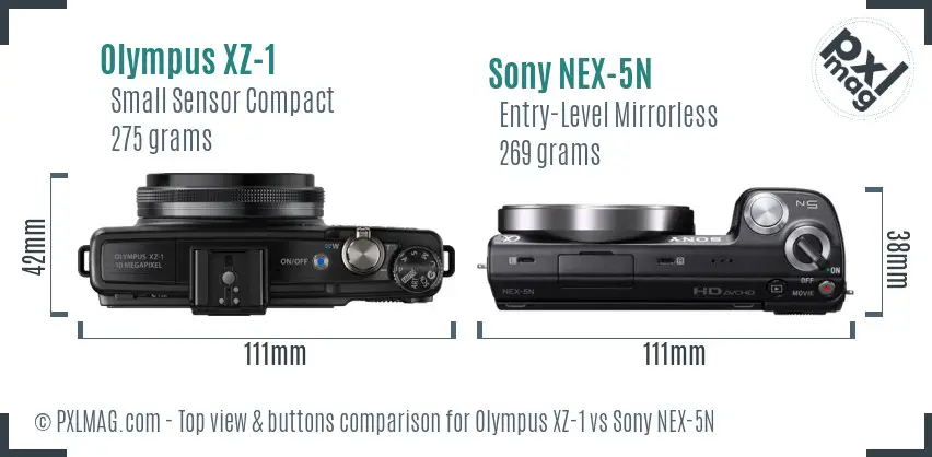 Olympus XZ-1 vs Sony NEX-5N top view buttons comparison