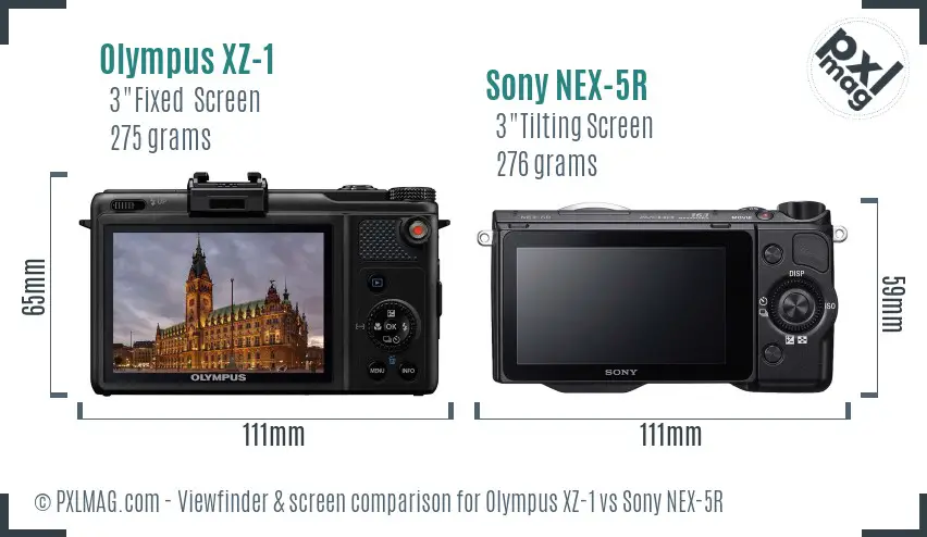 Olympus XZ-1 vs Sony NEX-5R Screen and Viewfinder comparison
