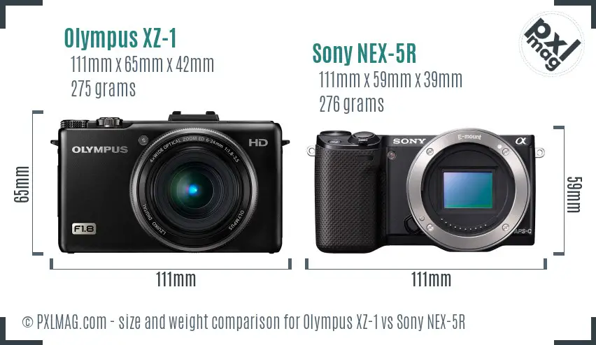 Olympus XZ-1 vs Sony NEX-5R size comparison