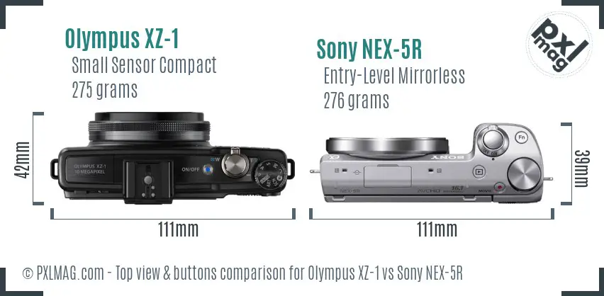 Olympus XZ-1 vs Sony NEX-5R top view buttons comparison