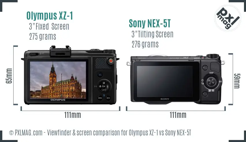 Olympus XZ-1 vs Sony NEX-5T Screen and Viewfinder comparison